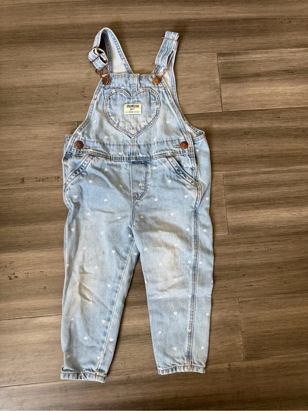 OshKosh B'gosh Light Blue Denim Heart-Print Overalls